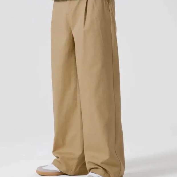 에이지오디 원턱 와이드 트윌 코튼 밴딩 팬츠 [베이지]