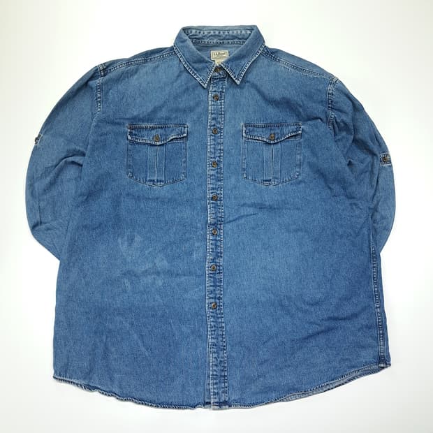 CL420 2XL 엘엘빈 00s 코튼 듀얼포켓 미디엄블루 데님셔츠 남방