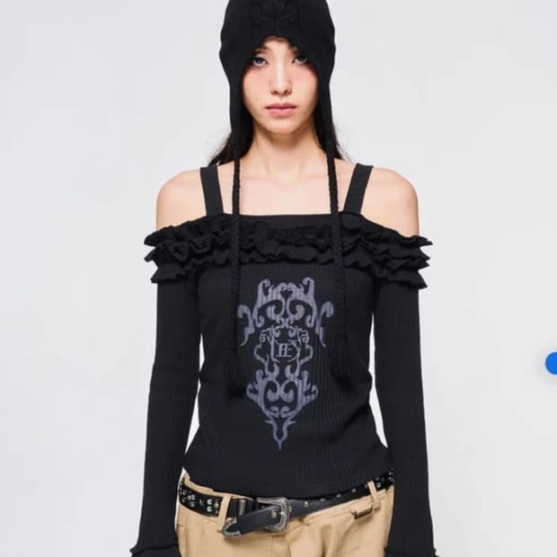 leey 블랙 오프숄더 탑