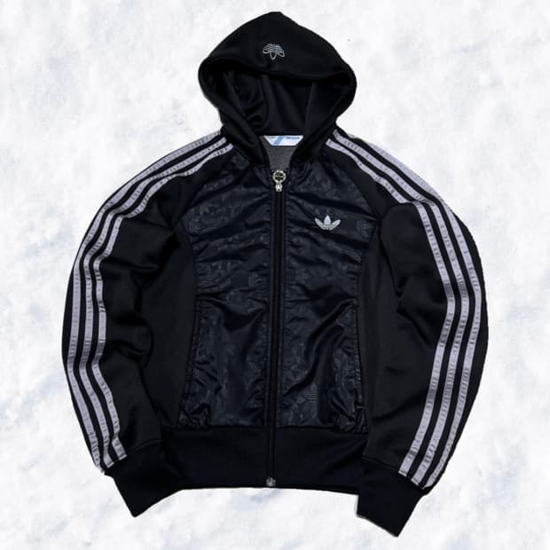 아디다스 블랙 / 실버 큐빅 후드집업 