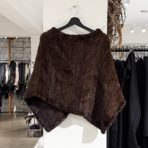 빈티지 브라운 밍크 판초 숄