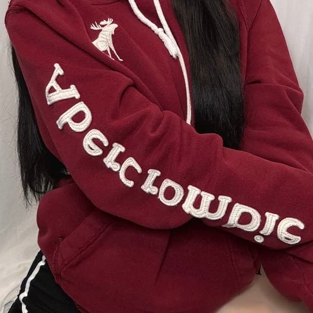 아베크롬비 빅 화이트 순록 버건디 후드티