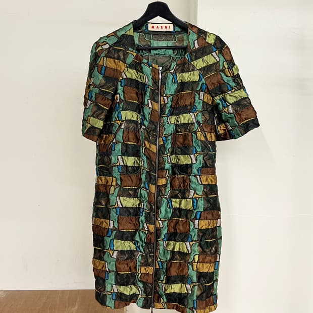 마르니 멀티컬러 패치워크 브로케이드 코트 드레스