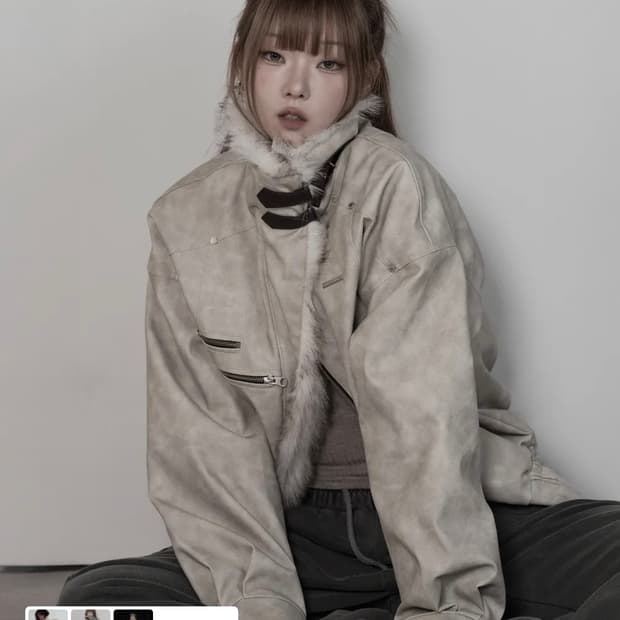 (택o) 에트오소메 피스먼트 무스탕 퍼 점퍼 화이트