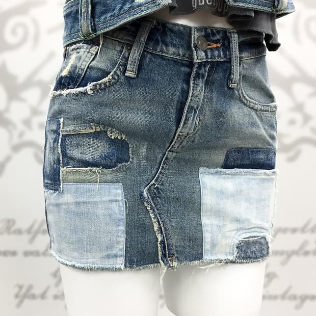 Grunge denim patch skirts