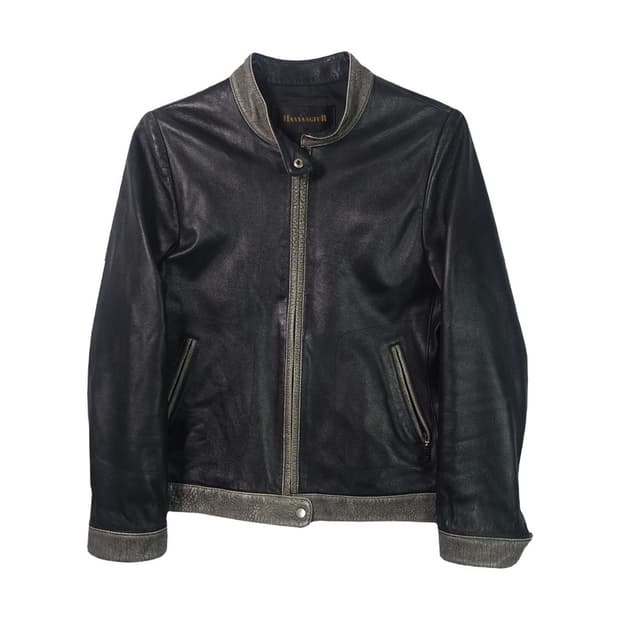 HANYANGFUR 배색 스탠칼라 램스킨 가죽자켓