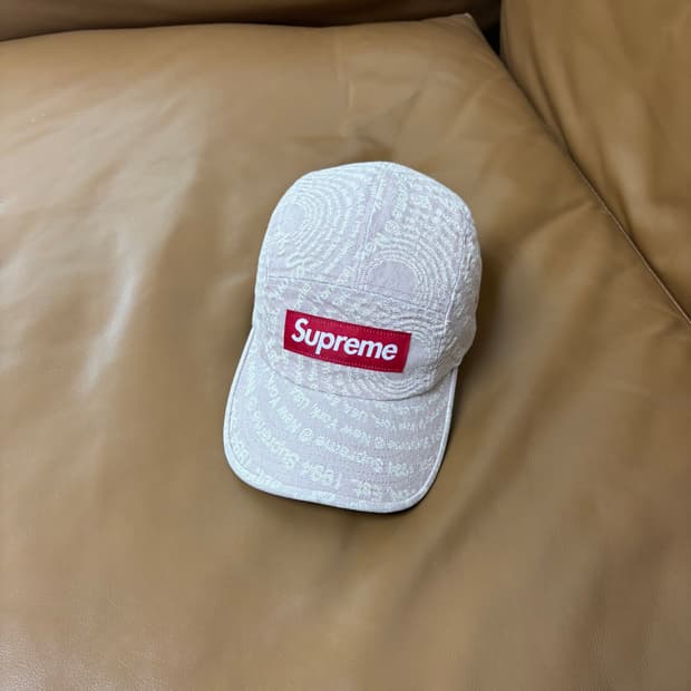 슈프림 캠프캡 모자 박스로고 자카드 데님 브라운