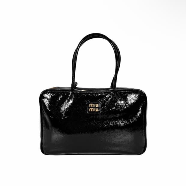 [OS] 미우미우 여성 나플락 페이턴트 레더 보 백 토트백 금장 블랙