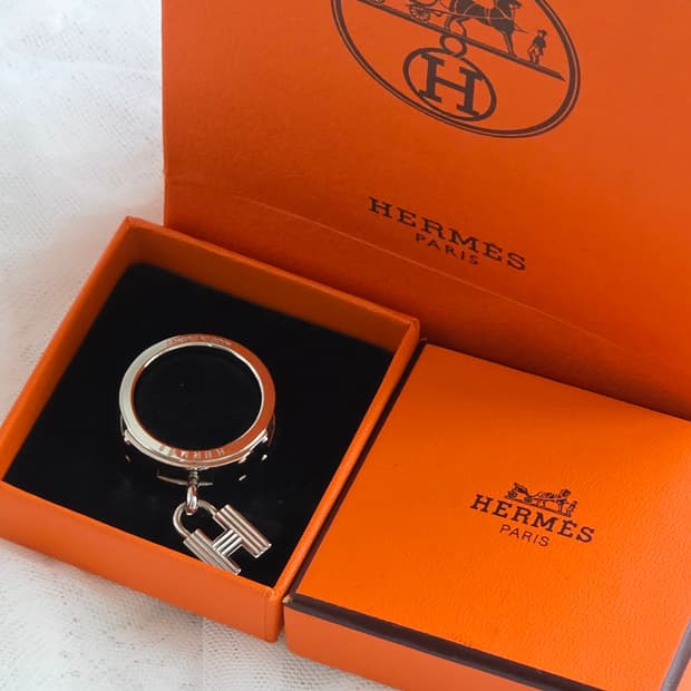 에르메스 은장 켈리 스카프링 리자드 레더