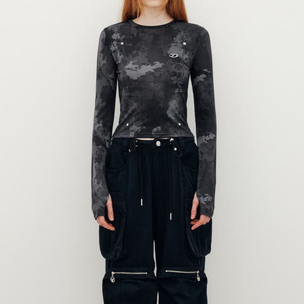 YUSE 유즈 카모 풀프린트 슬림라운드 티셔츠