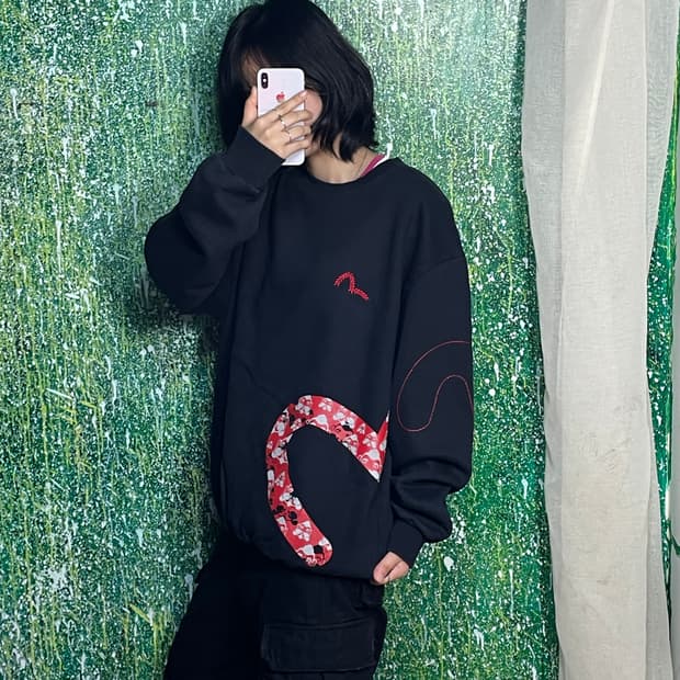 일본 og 에비수 빅로고 프린팅 블랙 맨투맨 스웻셔츠 2XL