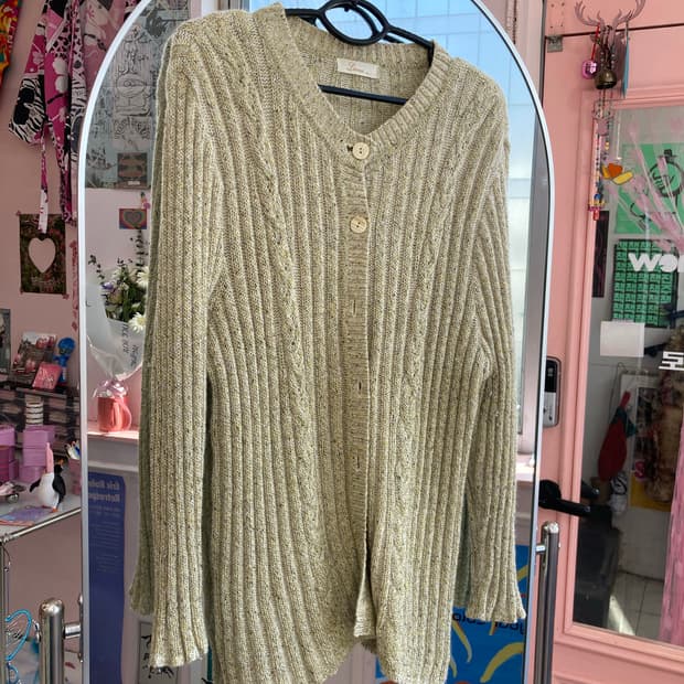 에스닉 오트밀 가디건 니트