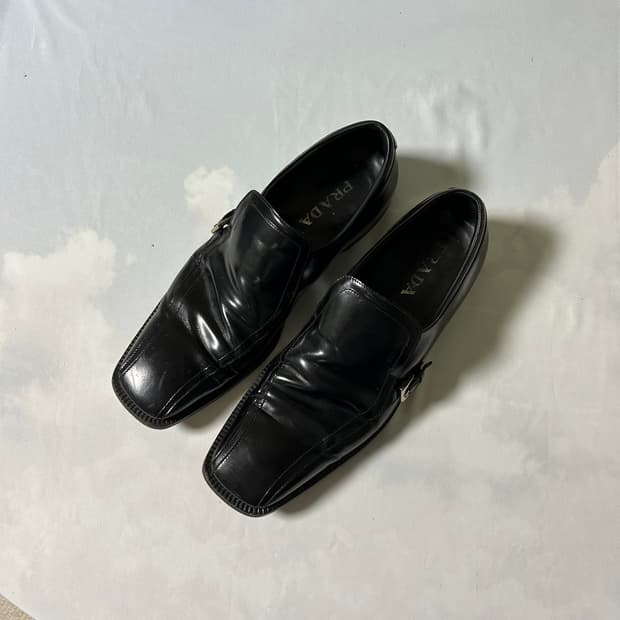 Prada semi square toe strap loafers