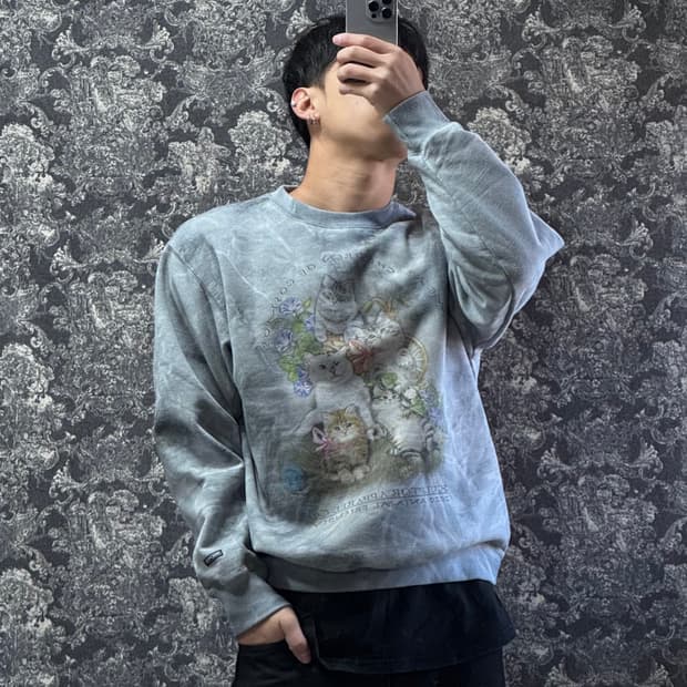 sculptor 고양이 프린팅 맨투맨 타이다이