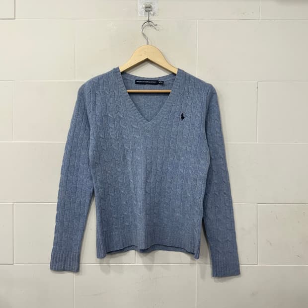 폴로 랄포로렌 브이넥 꽈배기니트