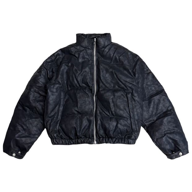 YOUMANT 덕다운 레더 숏 패딩