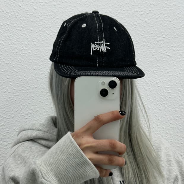 스투시 데님 스티치 흑청 스냅백