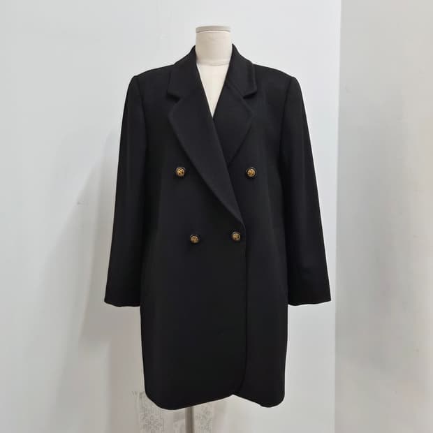 울 100% 블랙 여성 오버핏 더블 코트