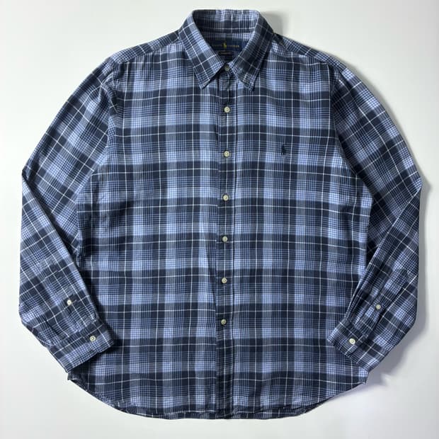 Polo  폴로 랄프로렌 자수 코튼 다크블루 체크 셔츠 