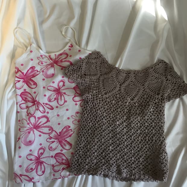 뜨개 펀칭 니트&꽃 나시 set