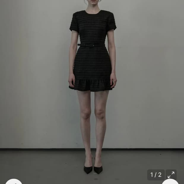 마우솔레움 Tweed Belted Flare Dress - Black