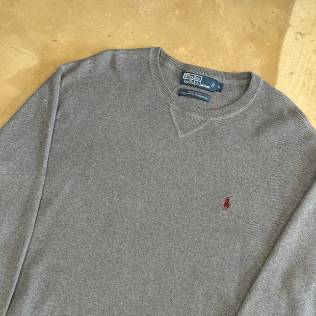L 폴로랄프로렌 코튼 그레이 라운드넥 니트