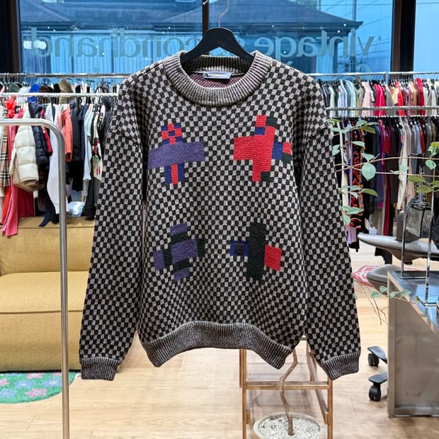 이세이미야케 맨 브라운 체크 인타르시아 니트 