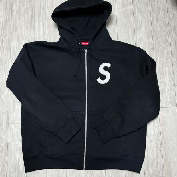 슈프림 S 로고 집업 후드 스웨트셔츠 블랙 - 25FW