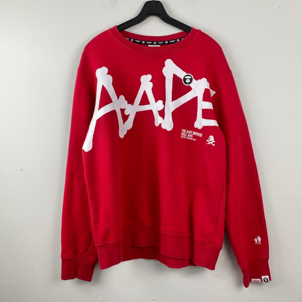 Aape 에이프 레드 크루넥 기모 맨투맨 베이프 XL