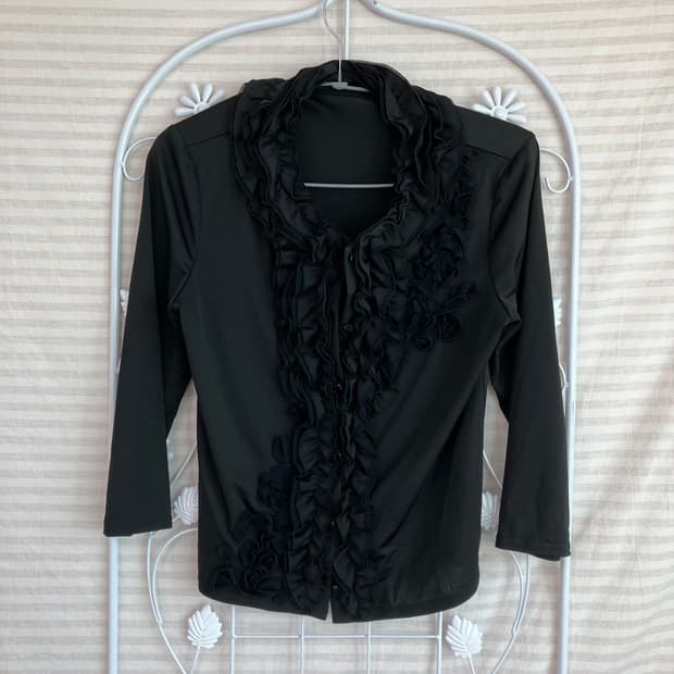 빈티지 플라워 넥 버튼 블라우스 y2k 스트릿 갸루 펑키 일본빈티지653