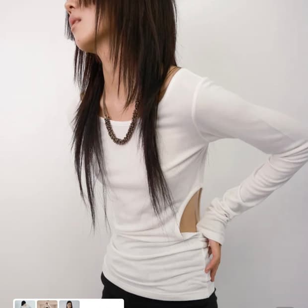 루즈슬립오버 컷아웃 롱슬리브 티