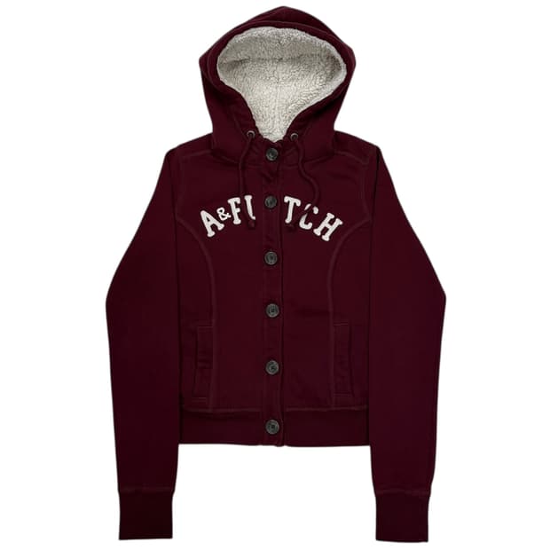 아베크롬비 빈티지 쉐르파 버건디 딱붙핏 단추 후드집업 Y2K 자켓 S