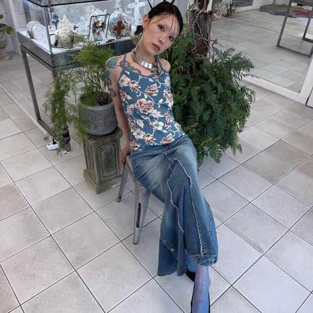 stitch mermaid denim skirt