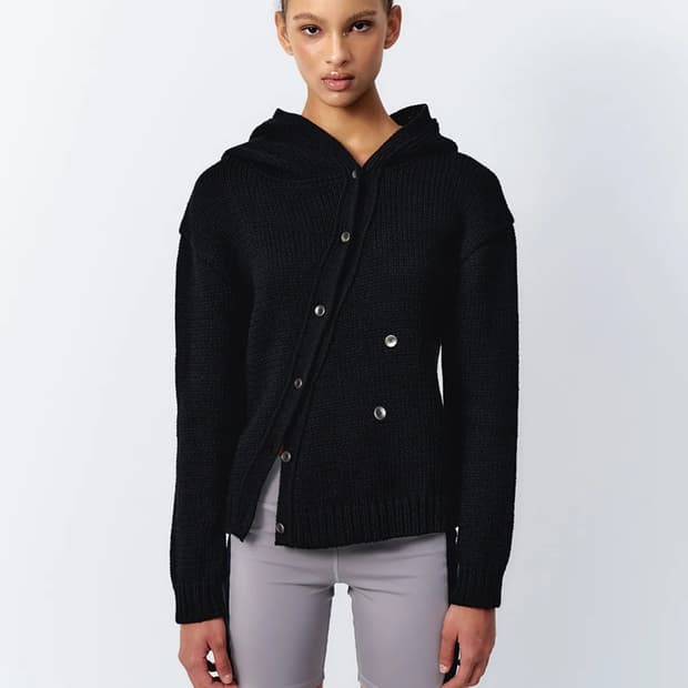 엘이이와이 다이애그널 후디드 가디건 블랙