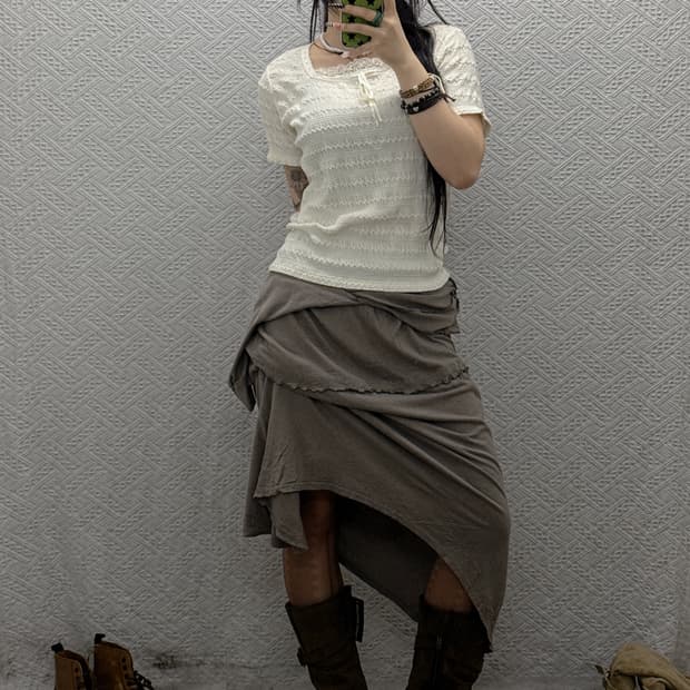 빈티지 레이스 스프링 모리걸 리본 프릴 반팔티 K0004