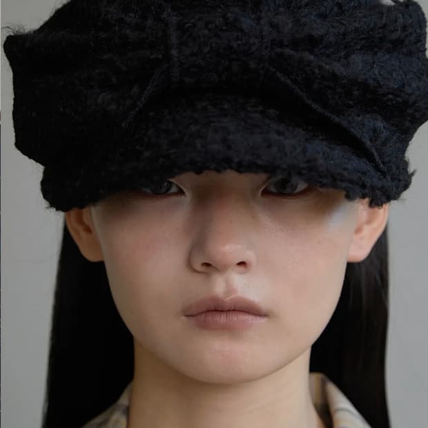 벨보이 캡_리본_울 블랙