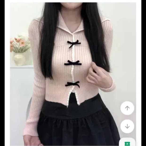 핑크 블랙 리본 니트 가디건 