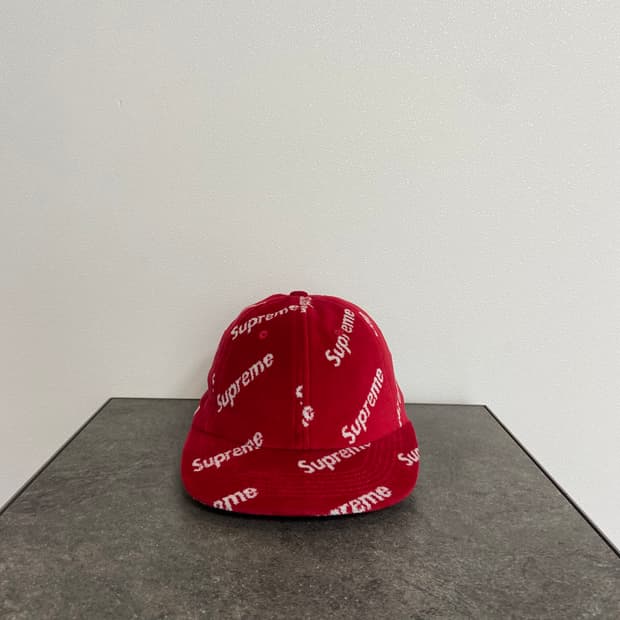 슈프림 벨루어 다이애그널 로고 레드 볼캡 볼캡 모자 6패널 캡