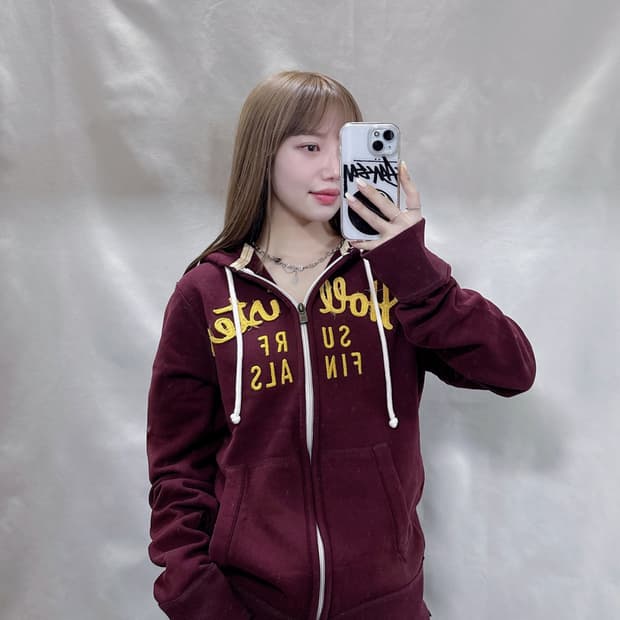 홀리스터 버건디 빅로고 후드집업 