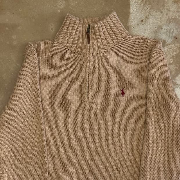 S 폴로랄프로렌 베이지 코튼 반집업 니트