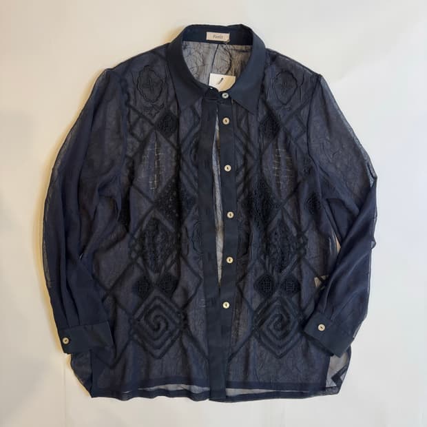 Embroidered Sheer Long Sleeve Shirt