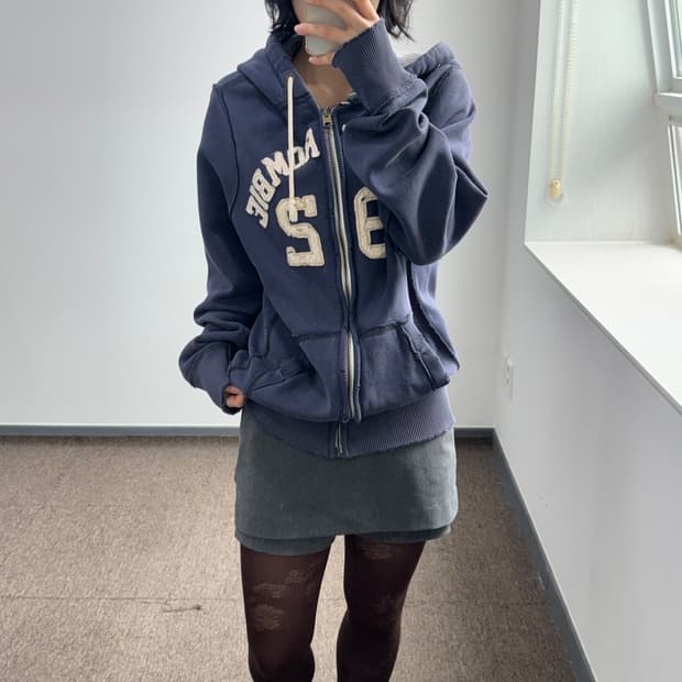 Abercrombie 아베크롬비 그런지 로고 네이비 후드집업 