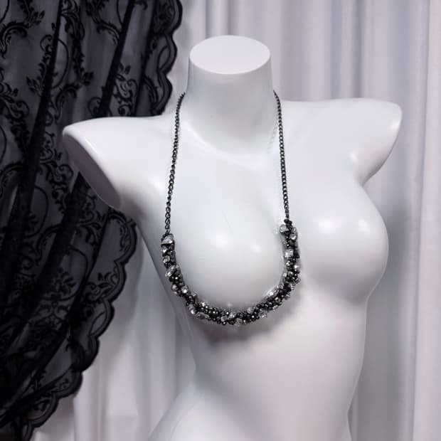 ༒ NECKLACE 004 멀티 크리스탈 큐빅 비즈 믹스 다크 네크리스