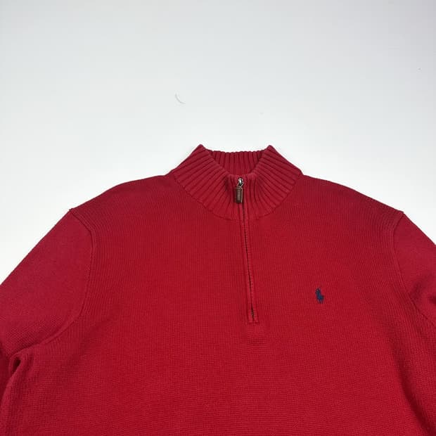 폴로 랄프로렌 포니 레드 반집업 니트 (L)