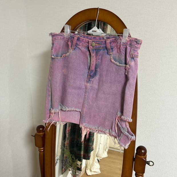 언발란스 컷팅 핑크 스커트