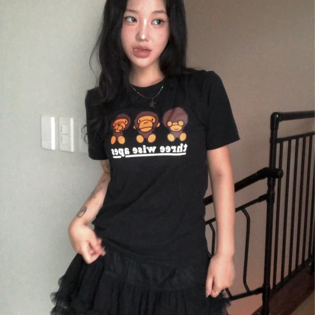 베이프 쓰리 마일로 블랙 반팔 탑
