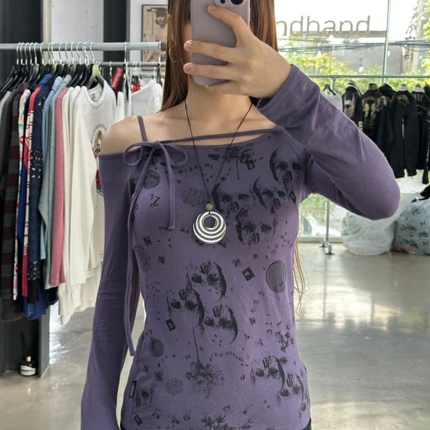 히스테릭글래머 스컬 초커 오프숄더 롱슬리브긴팔티