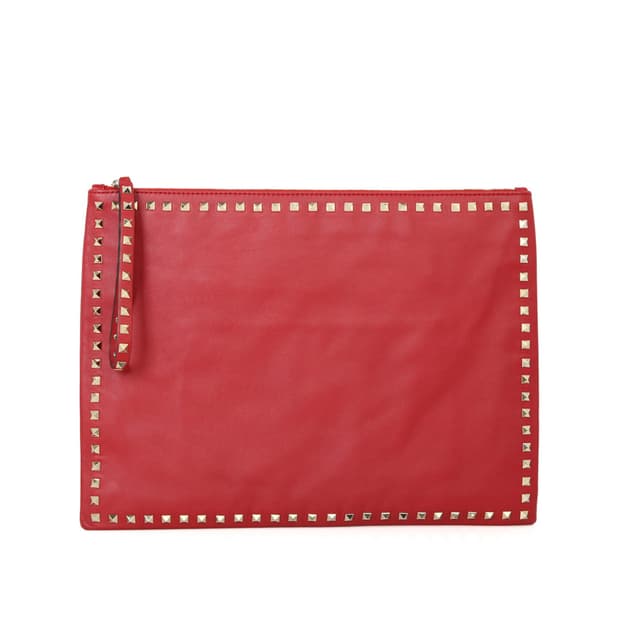 발렌티노 락스터드 클러치백 오버사이즈 지퍼 파우치 레드