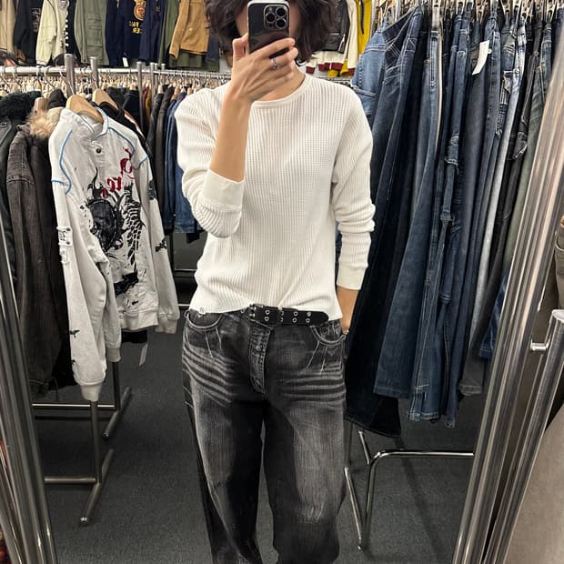 M)beams heart 빈티지 와플 롱슬리브