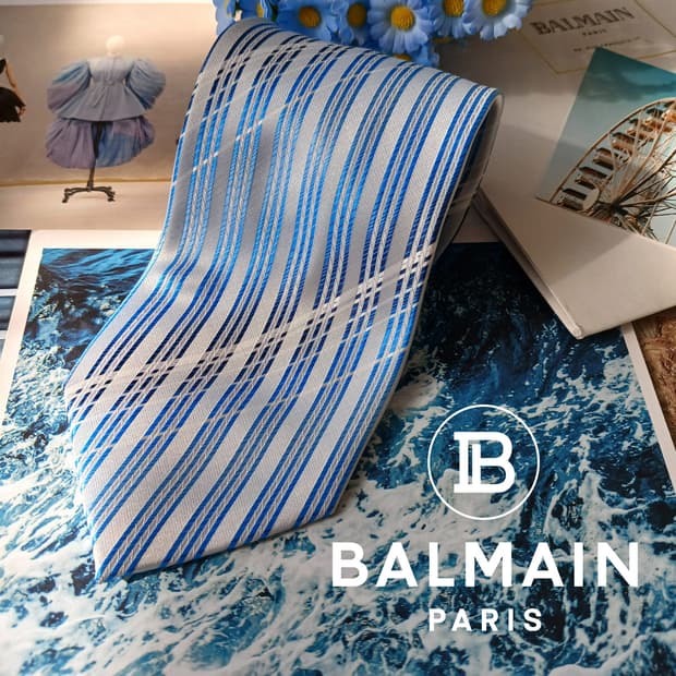 피에르 발망 실크 블루 스트라이프 넥타이 9.1cm A+등급 A19701